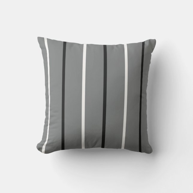 Black White and Grey Thin Stripes  Cushion (Front)
