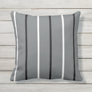 Black White and Grey Thin Stripes Cushion
