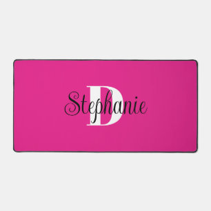 Black White and Hot Pink Cute Girly Monogram Desk Mat