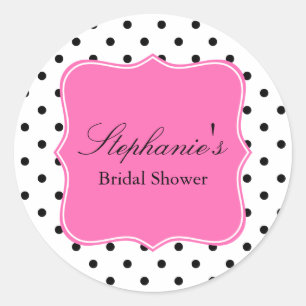 Black, White and Hot Pink Polka Dot Bridal Shower Classic Round Sticker