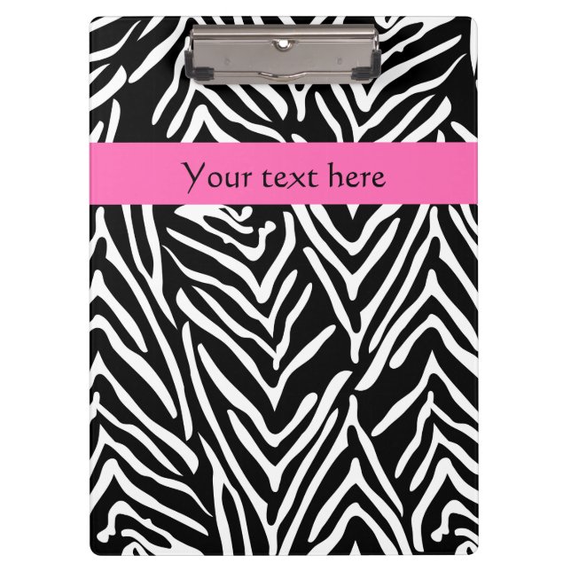 Black, White and Hot Pink Zebra Print Clipboard (Front)