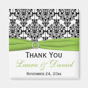 Black, White, and Lime Damask Wedding Favour Magne Magnet
