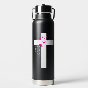 Black White and Magenta Minimalist Christian Water Bottle