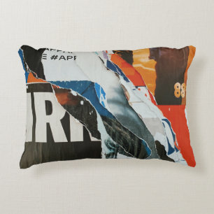 Black white and orange abstract painting decorative cushion