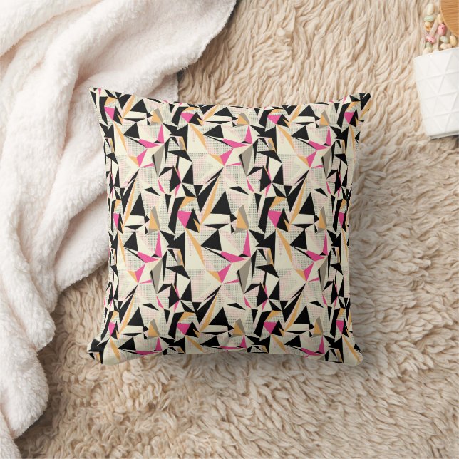 Black, White and Pink Abstract Art Throw Pillow (Blanket)