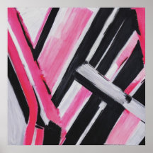 Black, White and Pink Abstract Wall Art 