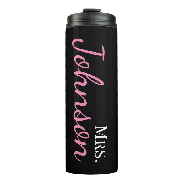 Black White and Pink Calligraphy School Teacher Thermal Tumbler (Front)