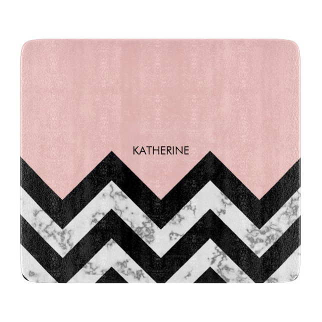 Black White and Pink Chevrons Cutting Board (Front)