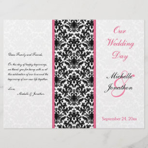 Black, White, and Pink Damask Wedding Program