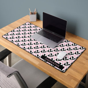 Black, White and Pink Geometric Pattern Desk Mat