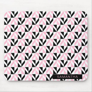 Black, White and Pink Geometric Pattern Mouse Pad