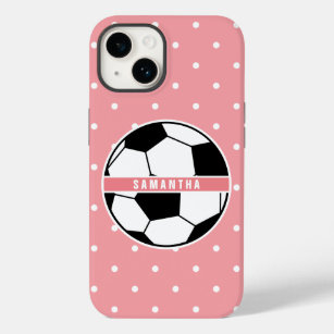 Black White and Pink Girly Sporty Soccer Monogram  Case-Mate iPhone 14 Case