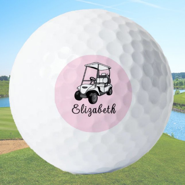 Black, White and Pink Golf Cart Personalised Name  Golf Balls (Creator Uploaded)