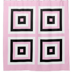 Black, White and Pink Squares Shower Curtain