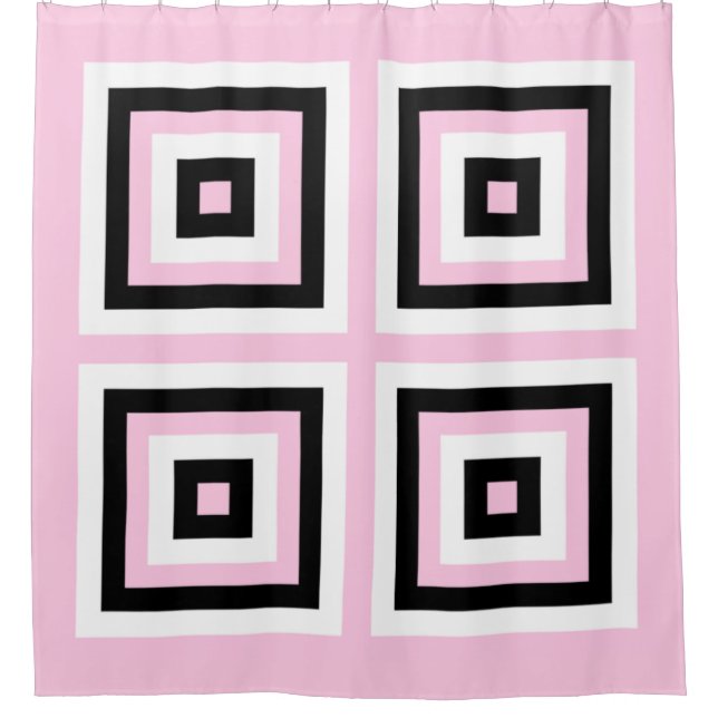 Black, White and Pink Squares Shower Curtain (Front)