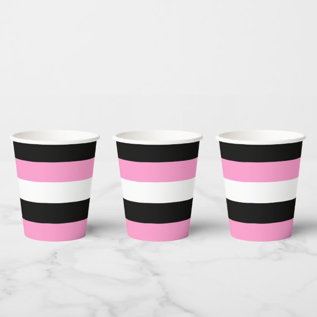 Black, White and Pink Stripes  Paper Cups (Multi)