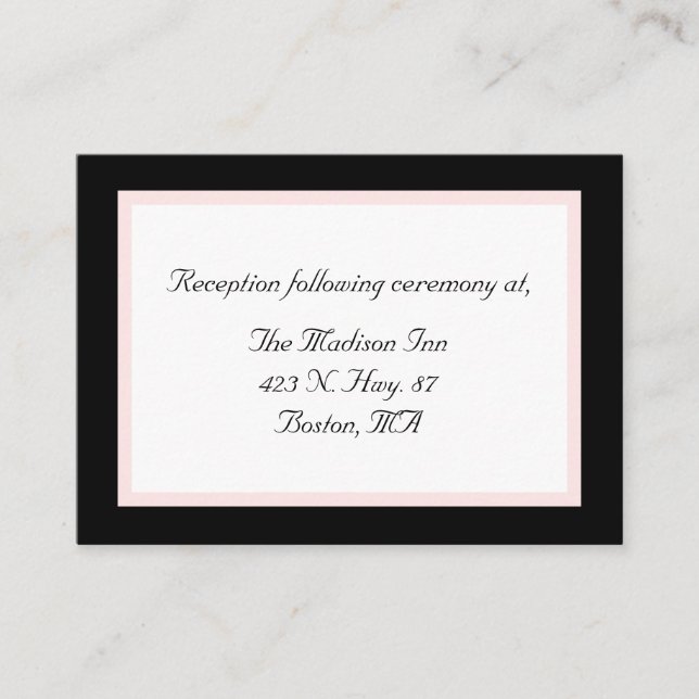 Black, white and pink Wedding enclosure cards (Front)