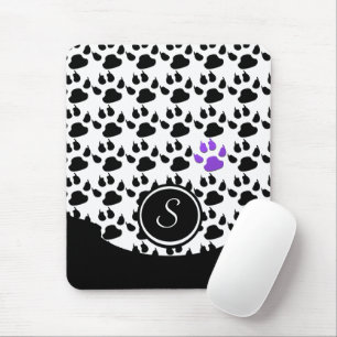 Black, White and Purple Paw Print Mouse Pad