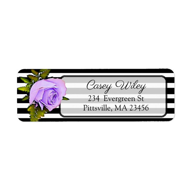 Black, White and Purple Rose Address Label (Front)