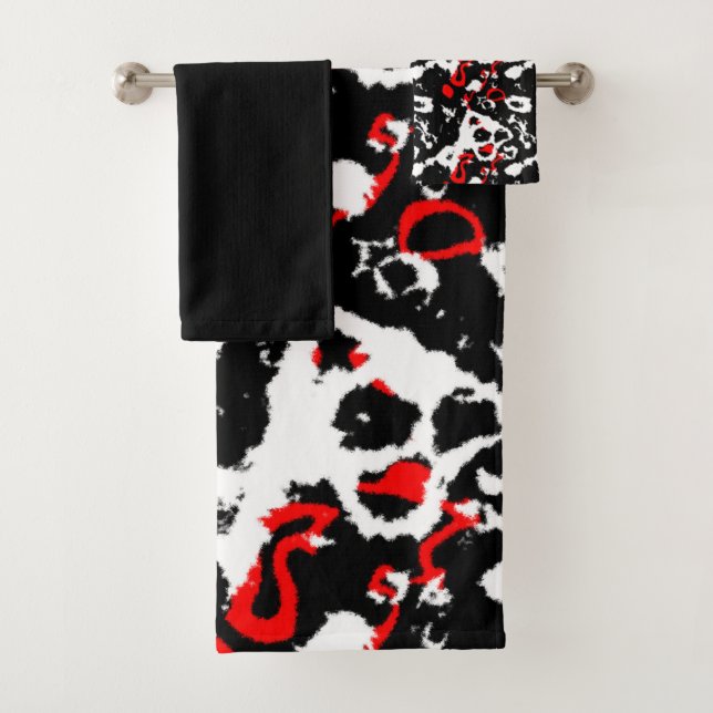 Black white and Red Abstract Bath Towel Set (Insitu)