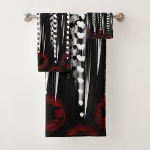 black white and red abstract bath towel set