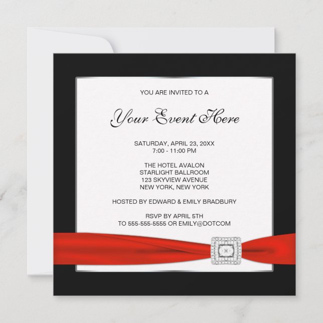 Black White and Red All Occasion Invitation (Front)