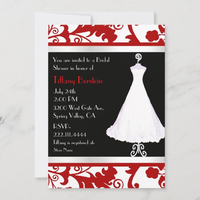 Black, White, and Red Bridal Shower Invitation (Front)
