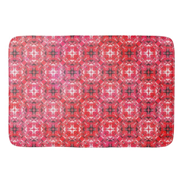 Black, White, and Red Chequered Pattern Bath Mat (Front)