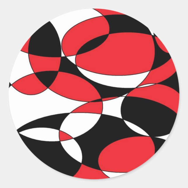 Black, white and red ellipticals classic round sticker (Front)