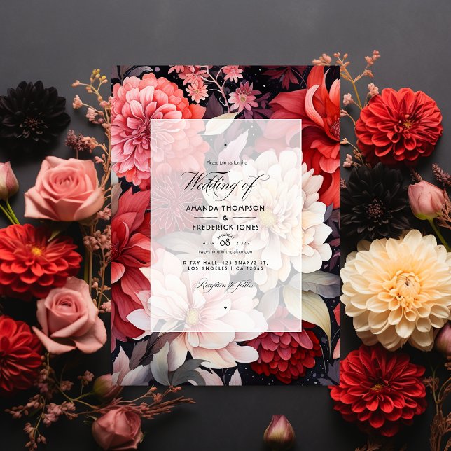 Black, White, and Red Floral Autumn Wedding Invitation (Creator Uploaded)
