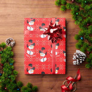 Black White and Red Happy Holidays Snowman  Wrapping Paper