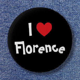 Black White and Red Heart I Love Florence 6 Cm Round Badge