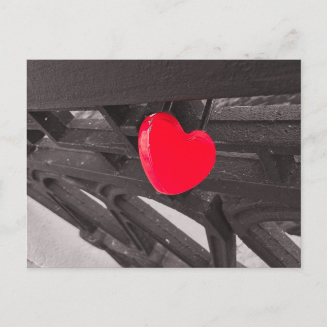 Black White and Red Heart Shape Lock Photo Postcard (Front)