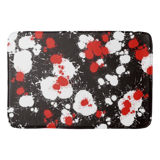 Black, White and Red Paint Splatter Bath Mat (Front)
