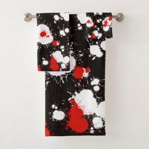 Black, White and Red Paint Splatter Bath Towel Set