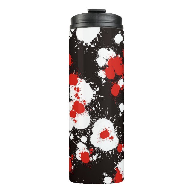 Black, White and Red Paint Splatter Thermal Tumbler (Front)