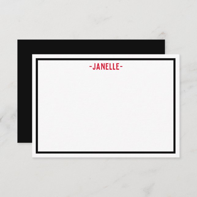 Black, White and Red Personalised Flat Note Card (Front/Back)