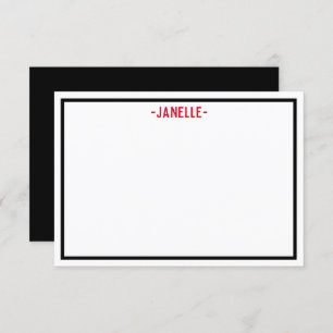 Black, White and Red Personalised Flat Note Card