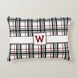 Black White and Red Plaid Accent Pillow
