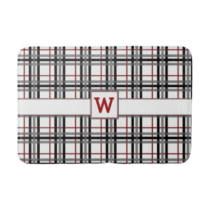 Black White and Red Plaid Bath Mat