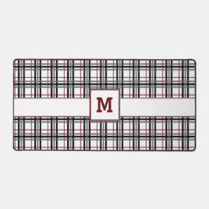 Black White and Red Plaid Desk Mat