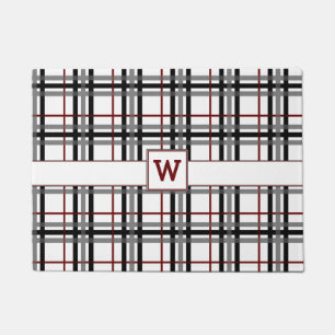 Black White and Red Plaid Doormat