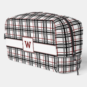 Black White and Red Plaid Dopp Kit
