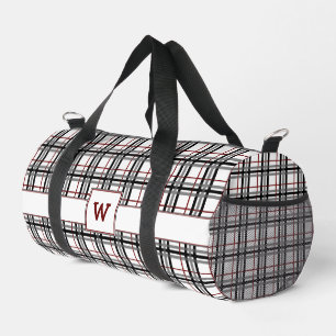 Black White and Red Plaid Duffle Bag