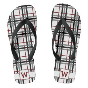 Black White and Red Plaid Flip Flops