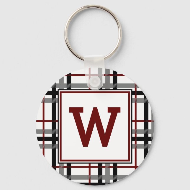Black White and Red Plaid Keychain (Front)