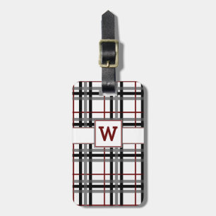 Black White and Red Plaid Luggage Tag