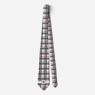 Black White and Red Plaid Men's Neck Tie