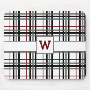 Black White and Red Plaid Mousepad