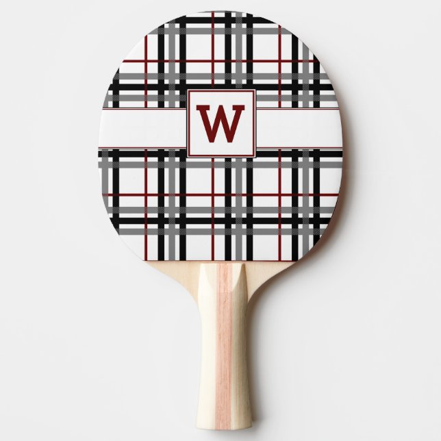 Black White and Red Plaid Ping Pong Paddle (Front)